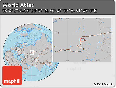Gray Location Map of the Area around 53° 17' 0" N, 61° 16' 29" E