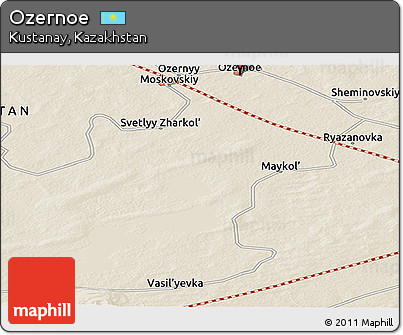 Shaded Relief Panoramic Map of Ozernoe