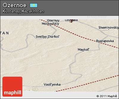 Shaded Relief Panoramic Map of Ozernoe