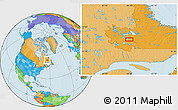 Political Location Map of the area around 53° 17' 0" N, 64° 31' 30" W
