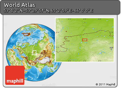 Physical Location Map of the Area around 53° 17' 0" N, 65° 31' 30" E