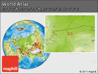 Physical Location Map of the Area around 53° 17' 0" N, 65° 31' 30" E