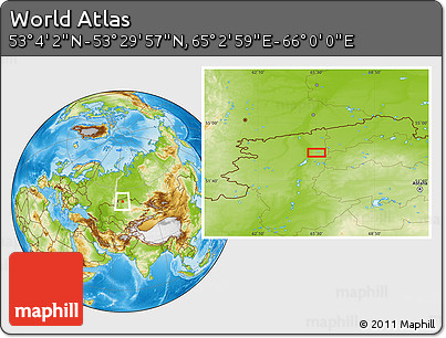 Physical Location Map of the Area around 53° 17' 0" N, 65° 31' 30" E