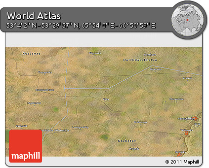 Satellite 3D Map of the Area around 53° 17' 0" N, 66° 22' 30" E