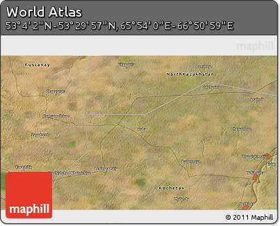 Satellite 3D Map of the Area around 53° 17' 0" N, 66° 22' 30" E