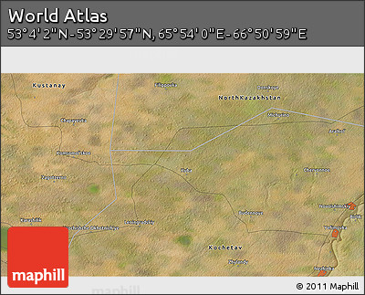 Satellite 3D Map of the Area around 53° 17' 0" N, 66° 22' 30" E