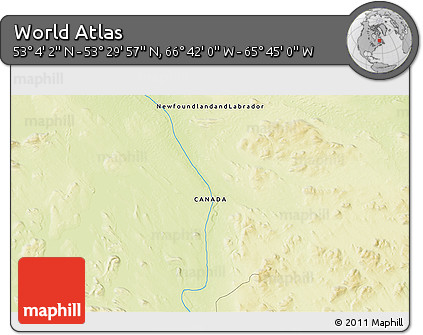 Physical 3D Map of the Area around 53° 17' 0" N, 66° 13' 29" W