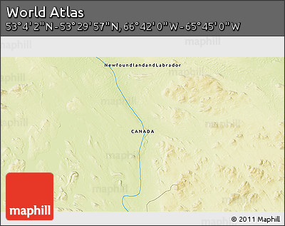 Physical 3D Map of the Area around 53° 17' 0" N, 66° 13' 29" W