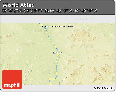 Physical 3D Map of the Area around 53° 17' 0" N, 66° 13' 29" W