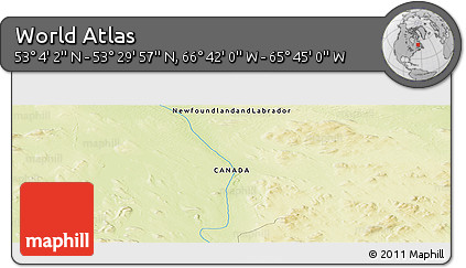 Physical Panoramic Map of the Area around 53° 17' 0" N, 66° 13' 29" W