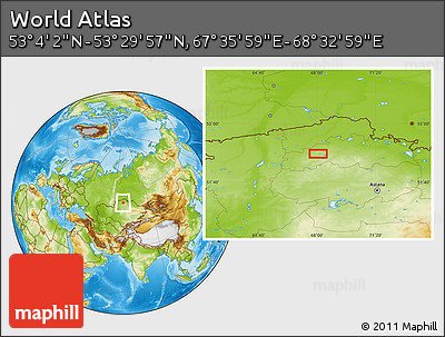 Physical Location Map of the Area around 53° 17' 0" N, 68° 4' 29" E
