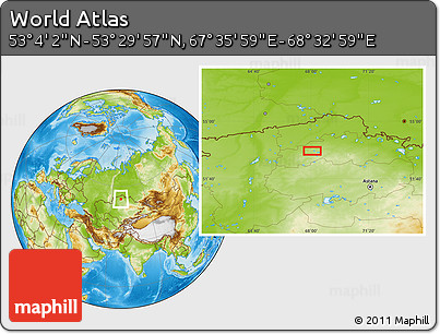 Physical Location Map of the Area around 53° 17' 0" N, 68° 4' 29" E