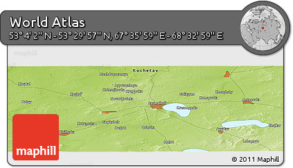 Physical Panoramic Map of the Area around 53° 17' 0" N, 68° 4' 29" E
