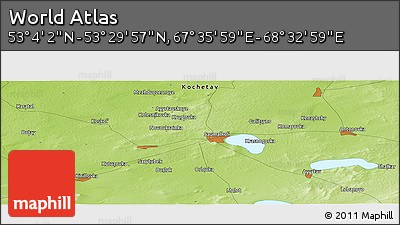 Physical Panoramic Map of the Area around 53° 17' 0" N, 68° 4' 29" E