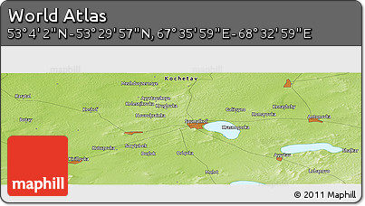 Physical Panoramic Map of the Area around 53° 17' 0" N, 68° 4' 29" E