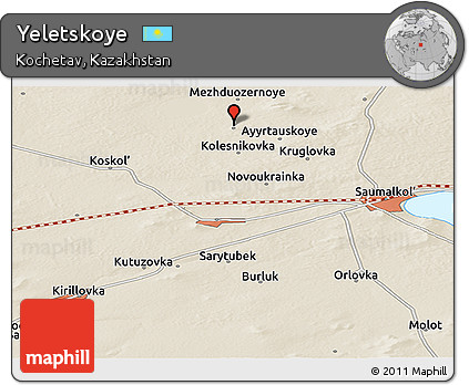 Shaded Relief Panoramic Map of Yeletskoye
