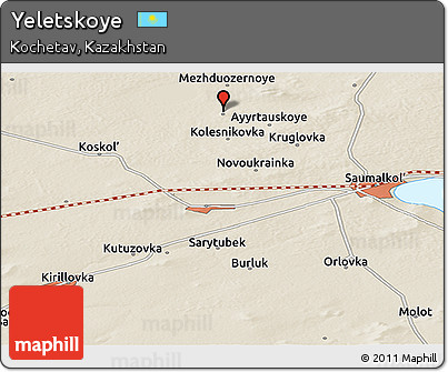 Shaded Relief Panoramic Map of Yeletskoye