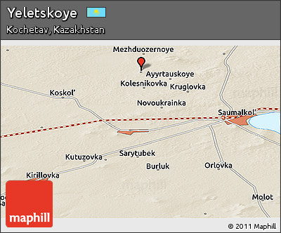 Shaded Relief Panoramic Map of Yeletskoye