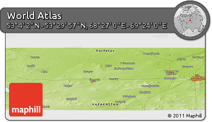 Physical Panoramic Map of the Area around 53° 17' 0" N, 68° 55' 30" E