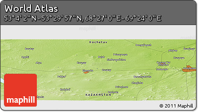 Physical Panoramic Map of the Area around 53° 17' 0" N, 68° 55' 30" E