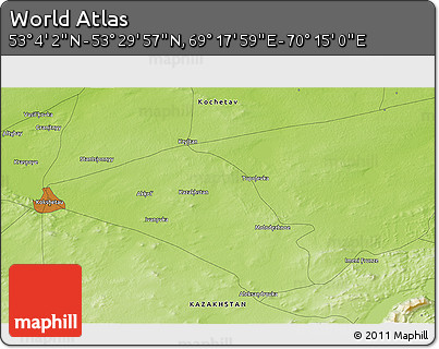 Physical 3D Map of the Area around 53° 17' 0" N, 69° 46' 30" E