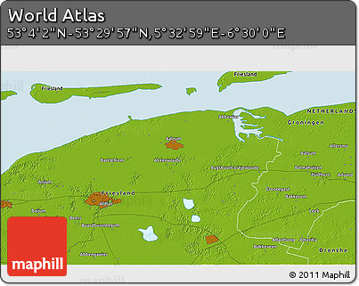 Physical 3D Map of the Area around 53° 17' 0" N, 6° 1' 30" E