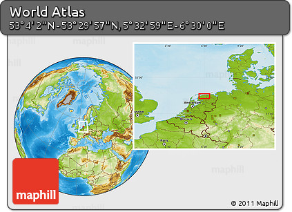 Physical Location Map of the Area around 53° 17' 0" N, 6° 1' 30" E
