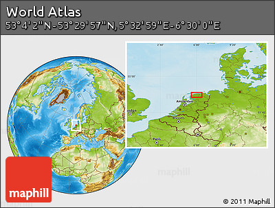 Physical Location Map of the Area around 53° 17' 0" N, 6° 1' 30" E
