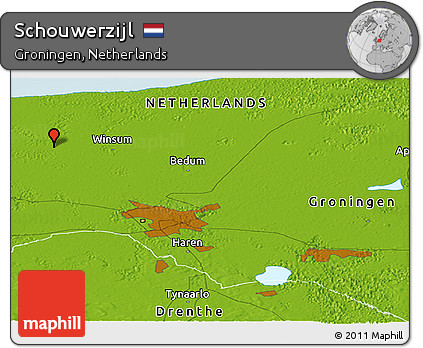 Physical Panoramic Map of Schouwerzijl
