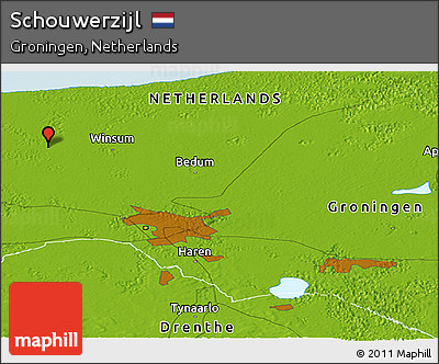Physical Panoramic Map of Schouwerzijl