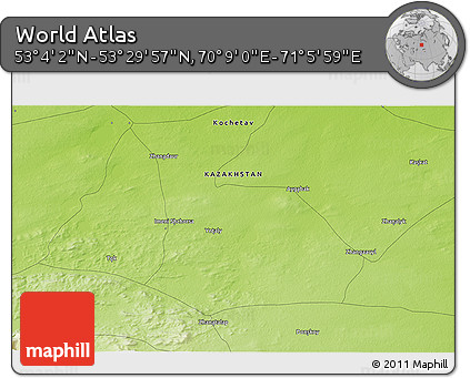Physical 3D Map of the Area around 53° 17' 0" N, 70° 37' 30" E