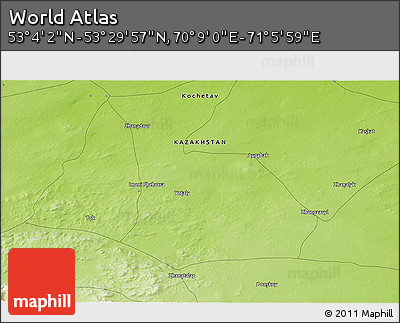 Physical 3D Map of the Area around 53° 17' 0" N, 70° 37' 30" E