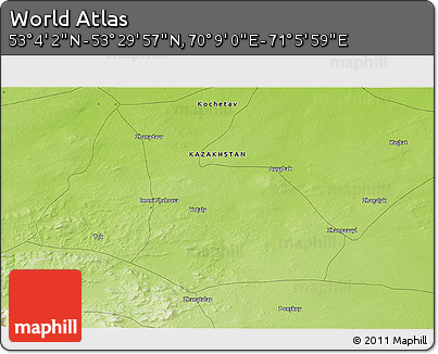 Physical 3D Map of the Area around 53° 17' 0" N, 70° 37' 30" E