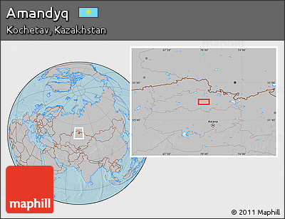 Gray Location Map of Amandyq, hill shading