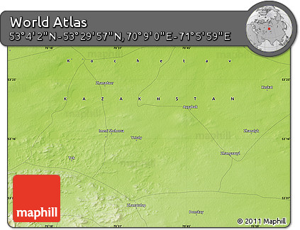 Physical Map of the Area around 53° 17' 0" N, 70° 37' 30" E
