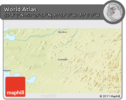 Physical 3D Map of the Area around 53° 17' 0" N, 70° 28' 29" W