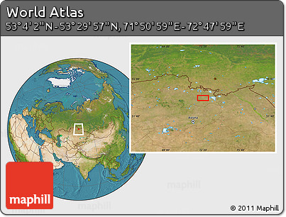 Satellite Location Map of the Area around 53° 17' 0" N, 72° 19' 29" E