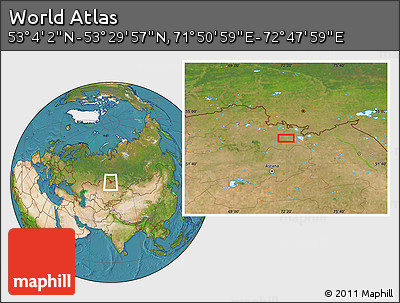 Satellite Location Map of the Area around 53° 17' 0" N, 72° 19' 29" E