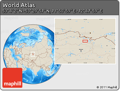 Shaded Relief Location Map of the Area around 53° 17' 0" N, 72° 19' 29" E