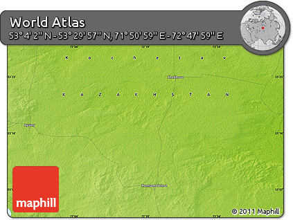 Physical Map of the Area around 53° 17' 0" N, 72° 19' 29" E