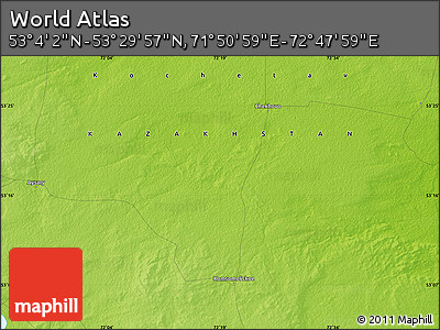 Physical Map of the Area around 53° 17' 0" N, 72° 19' 29" E
