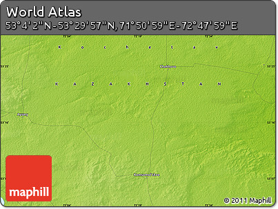 Physical Map of the Area around 53° 17' 0" N, 72° 19' 29" E