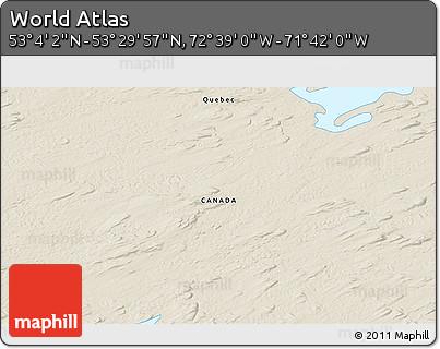 Shaded Relief 3D Map of the Area around 53° 17' 0" N, 72° 10' 30" W