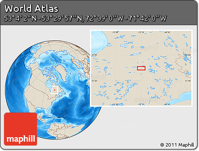 Shaded Relief Location Map of the Area around 53° 17' 0" N, 72° 10' 30" W