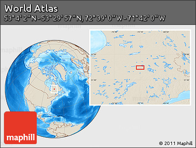 Shaded Relief Location Map of the Area around 53° 17' 0" N, 72° 10' 30" W