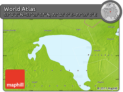 Physical Map of the Area around 53° 17' 0" N, 73° 10' 30" E