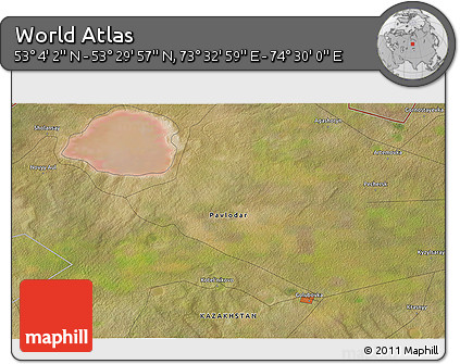 Satellite 3D Map of the Area around 53° 17' 0" N, 74° 1' 30" E
