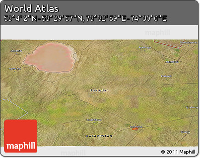 Satellite 3D Map of the Area around 53° 17' 0" N, 74° 1' 30" E