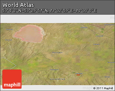 Satellite 3D Map of the Area around 53° 17' 0" N, 74° 1' 30" E