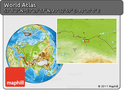 Physical Location Map of the Area around 53° 17' 0" N, 74° 1' 30" E